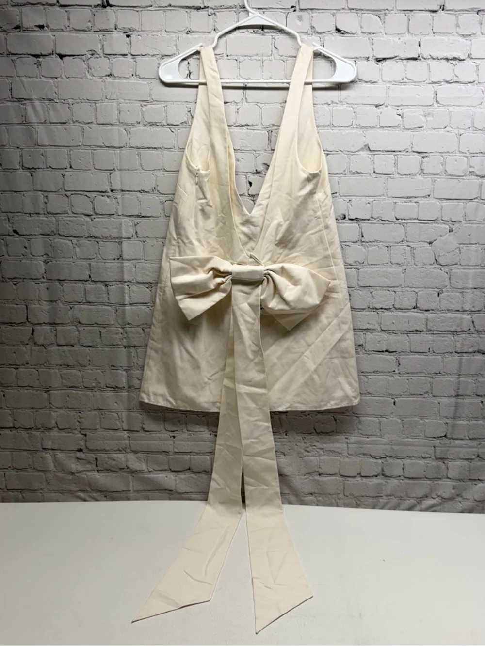 STAUD Cream Bow-Detail Mini Dress size small - Picture 3 of 9
